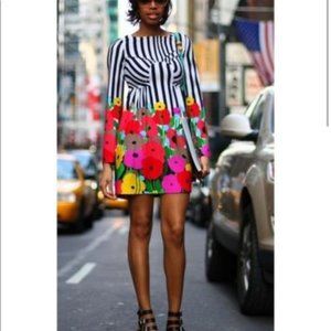 Tibi Black & White Stripe Floral Dress